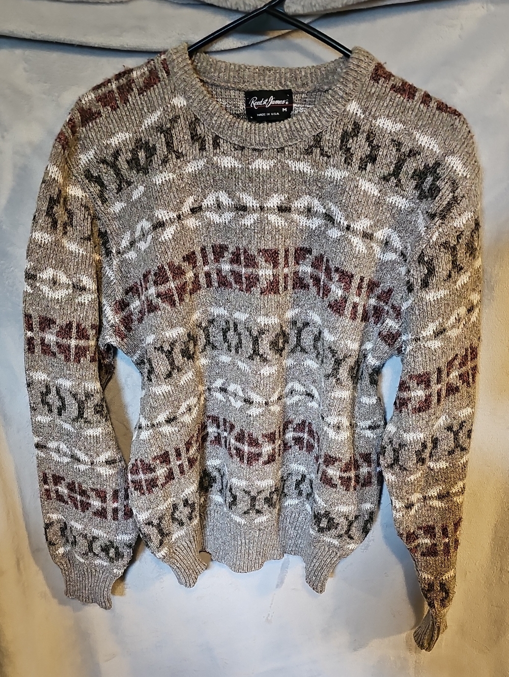 Reed St James Gray Patterned Crewneck Sweater